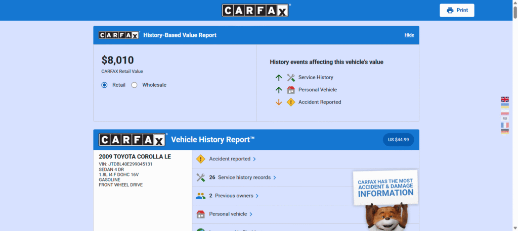 carfax sample report